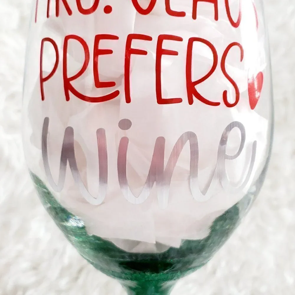 Mrs Claus Prefers Wine Green Glittered Stemmed Wine Glass, Funny Christmas Glass